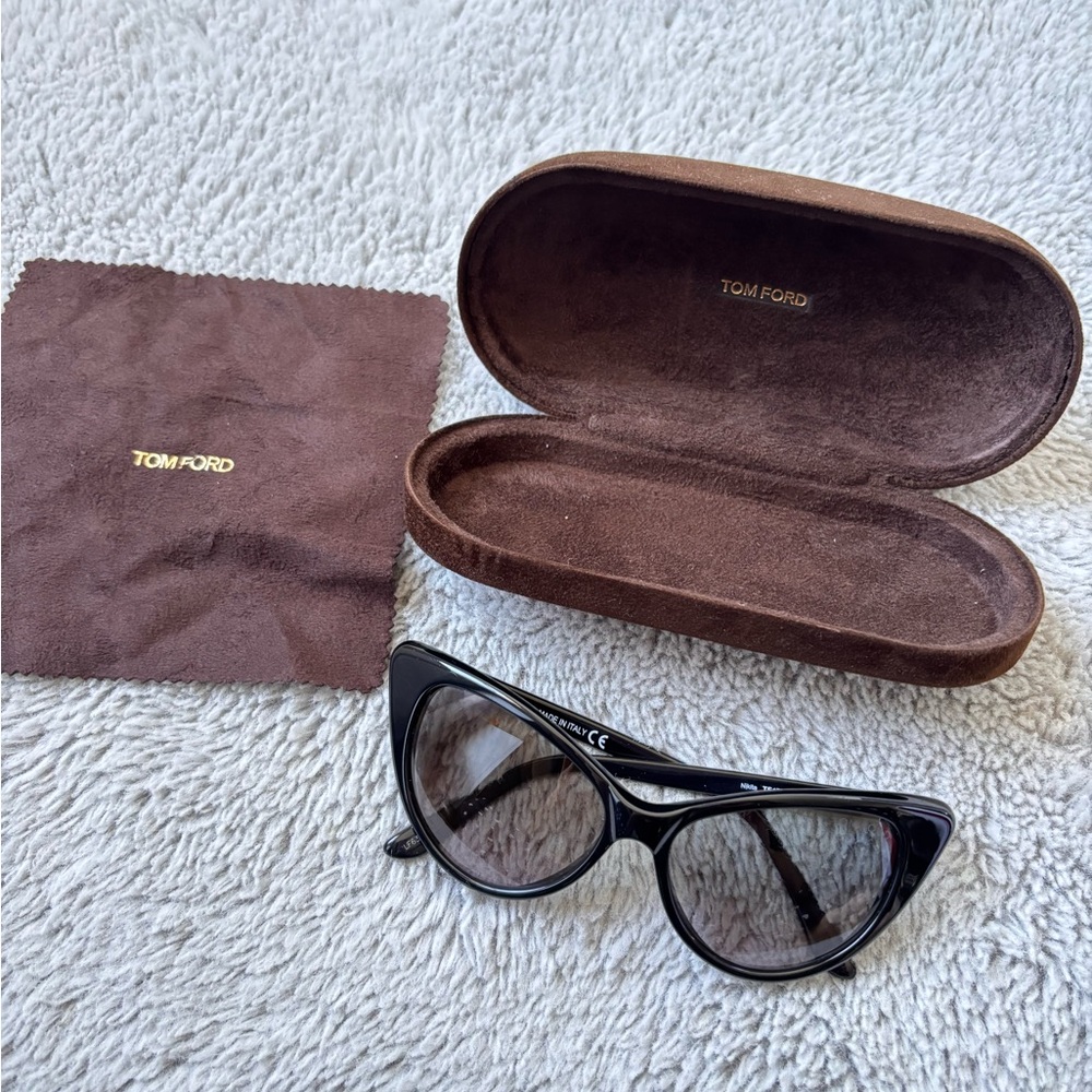 Tom Ford Black Cat Eye Sunglasses with Brown Case